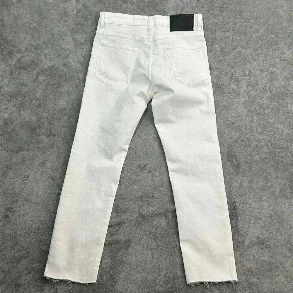 Zara Pants Womens Size 31 High Waisted White Denim Jeans Raw Hem Distressed - Picture 9 of 11